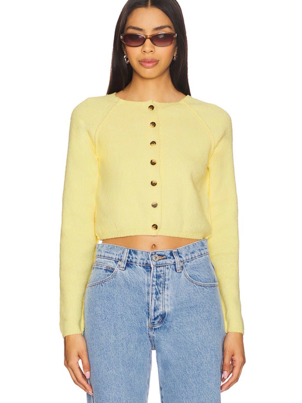 Free People Sydney Shrunken Cardi in Sunshine Time Yellow Cardigan